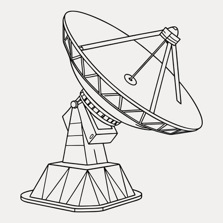 A minimalist line art illustration of a space antenna dish, symbolizing communication, technology, space exploration, and scientific discovery.のイラスト素材
