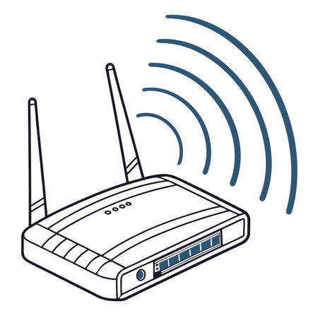 A modern vector outline of a Wi-Fi router, featuring distinct signal lines, representing wireless internet, network, and connectivity.のイラスト素材
