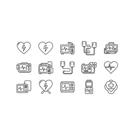 Set of vector line icons of electrocardiogram, heart rate monitor and other medical equipmentのイラスト素材