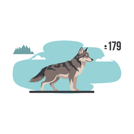 Vector illustration of a wolf on the background of the sky with clouds.