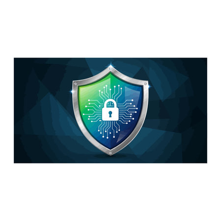 Cyber security concept. Shield with padlock on abstract background. Vector illustration