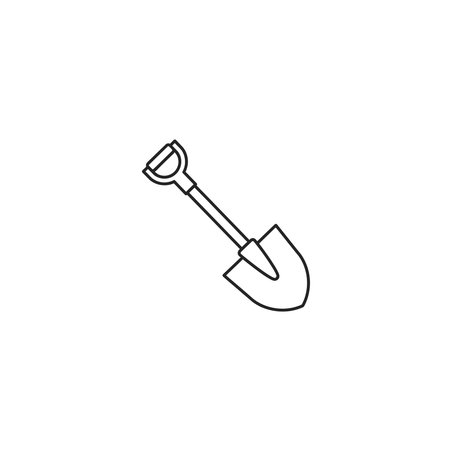 A simple outline drawing of a garden shovel, showing its curved blade and ergonomic handle, useful for planting and diggingのイラスト素材