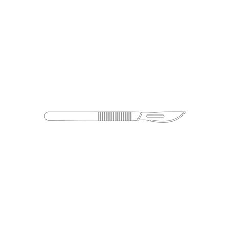 A clean outline vector icon of a surgical scalpel, showing its sharp blade and handle, suitable for medical and design purposesのイラスト素材