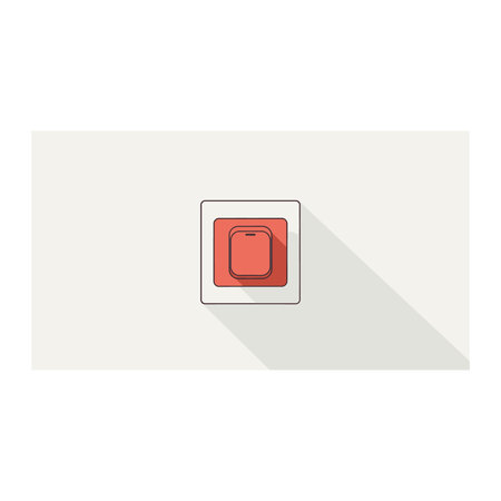 A minimalist flat design icon of an electrical switch, featuring a long shadow, ideal for modern...