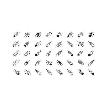A collection of hand-drawn, sketchy meteorite icons in black and white, ideal for science, space,...
