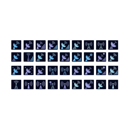 A modern collection of communication and telecommunication antenna icons, presented with a vibrant...