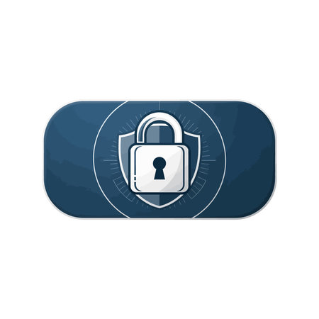 A stylized shield icon with a digital lock and circuit board pattern, symbolizing cybersecurity,...