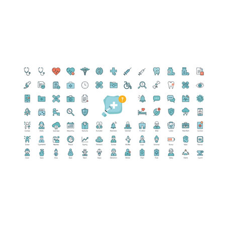 A collection of blue and gray medical and healthcare-related icons, suitable for web design, mobile...