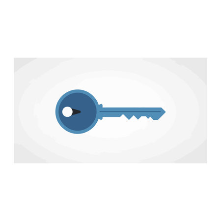A simple blue icon of a key, isolated on a white background. This graphic represents access,...