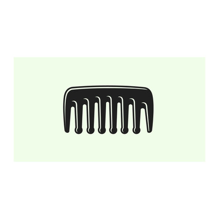 A striking graphic of a black comb with wide teeth on a light green background, suitable for hair...
