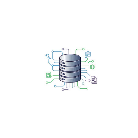 A technical illustration of a gray cylindrical object with horizontal lines, surrounded by colorful...