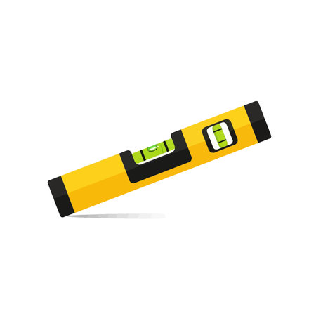 A yellow bubble level tool with black accents and green bubble vials, used for ensuring surfaces are...