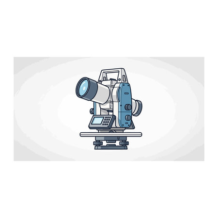 A clean flat vector icon of a land surveying total station optical instrument, perfect for...