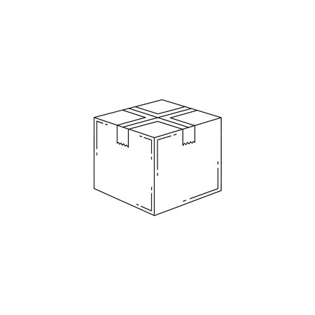 A clean, minimalist black and white line art illustration of a square parcel box, suitable for shipping, logistics, or delivery concepts, Black, White, Square, Shipping, Logistics, Delivery, Cargoのイラスト素材