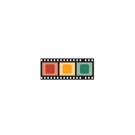 A simple graphic representing a film strip with three colored squares: red, yellow, and green, on a white background, Simple, Colored, Red, Yellow, Movie, Cinema, Reel, Photography, Vintage, Retroのイラスト素材