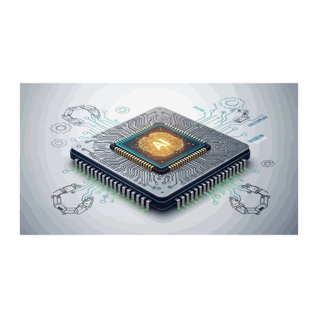 A high-tech 3D illustration of a powerful computer processor chip emitting blue light and electrical...