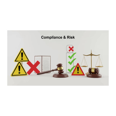 An illustration depicting the concept of compliance and risk management, featuring legal symbols...