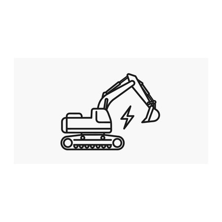 A minimalist line art icon of a modern electric excavator, symbolizing sustainable heavy machinery, green construction technology, and electric powered industrial equipment, Minimalist, Line, Artのイラスト素材