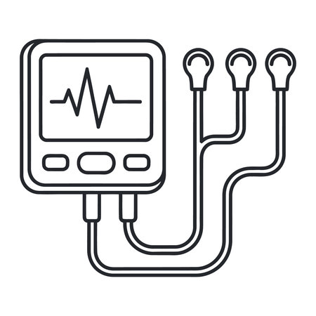 A line art icon depicting a portable medical monitoring device with attached leads, commonly used...