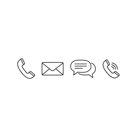 a set of four icons representing different communication methods including a phone, email, chat, and another phone with sound wavesのイラスト素材