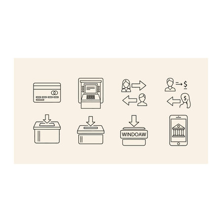 Payment line icon set. Bank, credit card, ATM. Finance concept. Can be used for topics like banking, finance, businessのイラスト素材