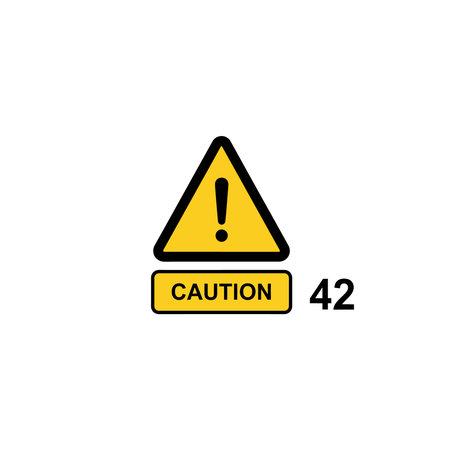 A yellow triangular caution warning sign featuring an exclamation mark, the word caution, and the...