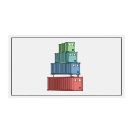 A creative pixel art illustration featuring a stack of colorful shipping containers arranged in a...
