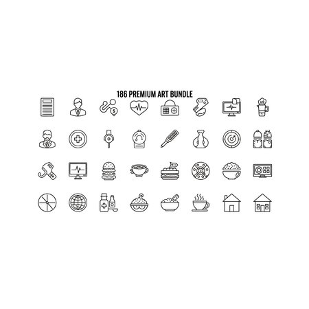 A comprehensive collection of diverse outline icons presented in a grid format, ideal for use in mobile applications, websites, and other digital user interface projects, icons, collection, user, webのイラスト素材