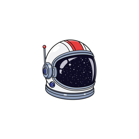 A clean, illustrated icon featuring an astronaut helmet with a star-filled space reflection on the visor, suit, exploration, galaxy, cosmonaut, outer, universe, gear, moon, sign, lunar, pilot, designのイラスト素材