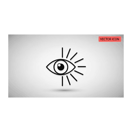 A minimalistic line art icon of an eye surrounded by radiating rays, symbolizing awareness, perception, or spiritual enlightenment, vision, awareness, perception, sight, lineart, minimalist, gazeのイラスト素材