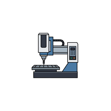 An illustration of an automatic industrial milling machine featuring a digital control console, used...