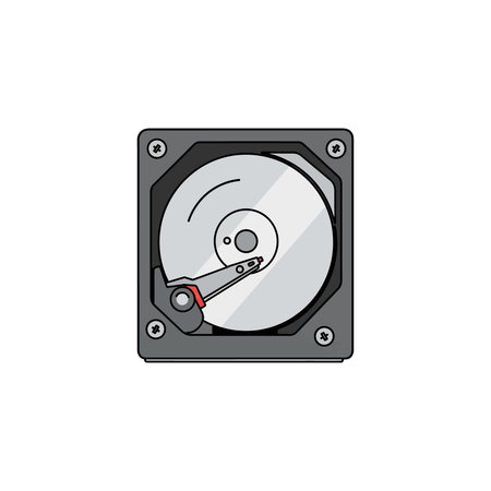 A top-down view showing the internal mechanism of a hard drive including the circular magnetic...