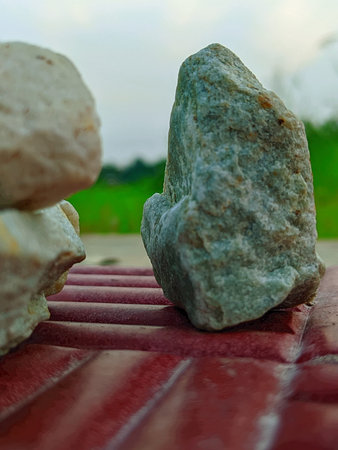 stone on the terrace in the garden, closeup of photo
