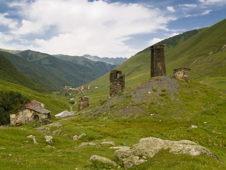 Ushguli, Swanetia, Caucasus, Beauty view summer time.の写真素材