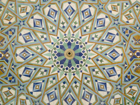 Oriental mosaic decoration on the wall in Casablanca Mosque Morocco