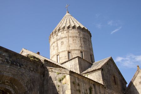 Tower of Tatev Monastyr in Armenia. Summer day.の写真素材