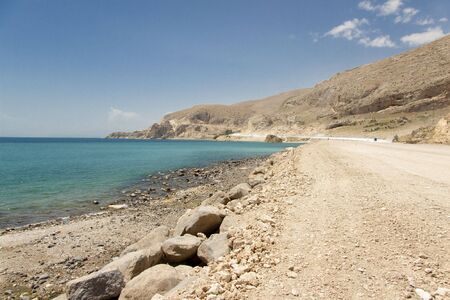 Sandy route on the coast of Van Lake in Turkeyの写真素材