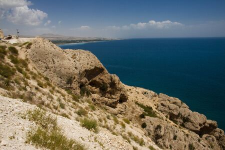 Rocky coast of Van Lake in Turkey. Summer sunny dayの写真素材