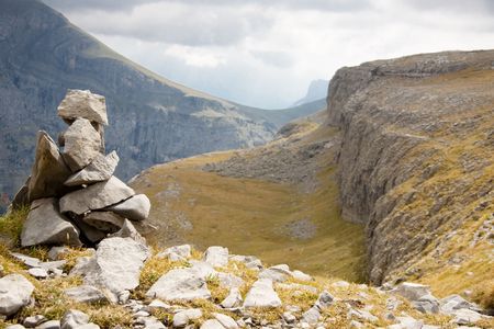 View on big Canyon Anisclo  in Ordesa Nation Park in Pyrenees, Spain. Autumn cloudy day.の写真素材