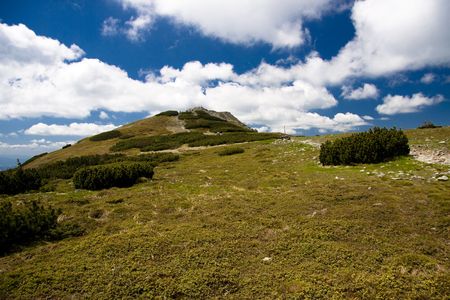 National park in polish Beskids mountain. Path to babia peak. Sunny day.の写真素材