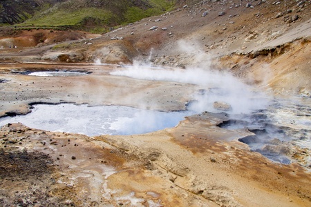 Geothermal area in Iceland. Colorful Sulphur on the ground. Beauty viewの写真素材