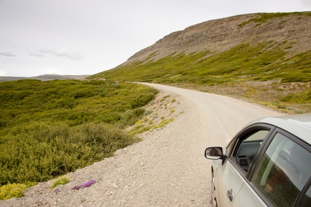 Small gravel route in Iceland. Westfjords. Summer cloudy day.の写真素材