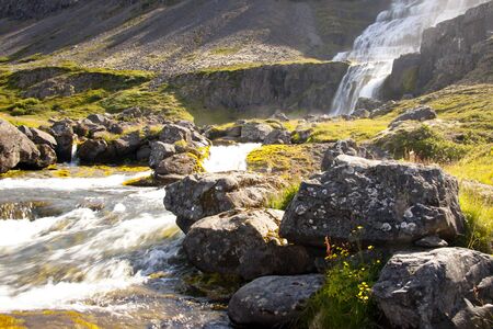View on Dynjandi waterfall in westfjords - Iceland.の写真素材