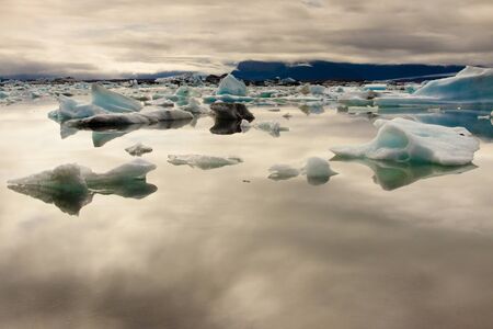 Iceland, Jokulsarlon lagoon, dark cloudy day.の写真素材