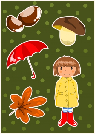 Autumn elements on the green background のイラスト素材