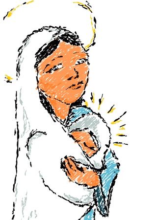 Simple illustration - Madonna with child  のイラスト素材