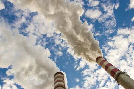 Two big chimney in coal power station - Poland の写真素材