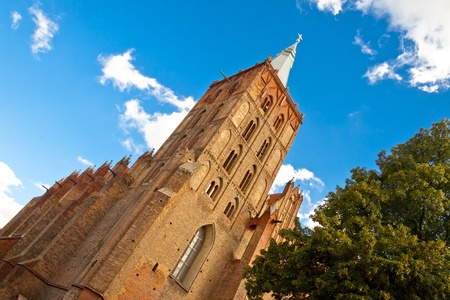 View on old gothic the Post-Dominican St.Peter and St. Paul Church in Chelmno, Polandの写真素材