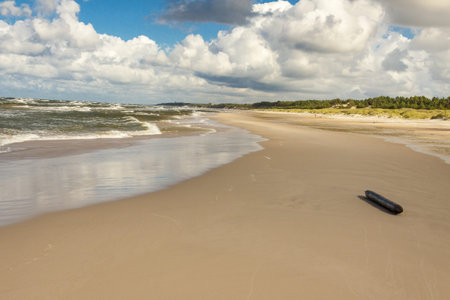 View on Baltic sea and sandy beach - Leba, Poland.