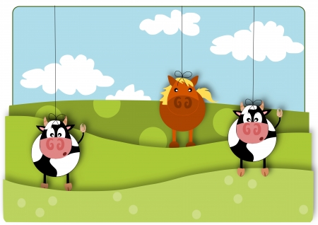 Animals marionette - rural view summer day. のイラスト素材